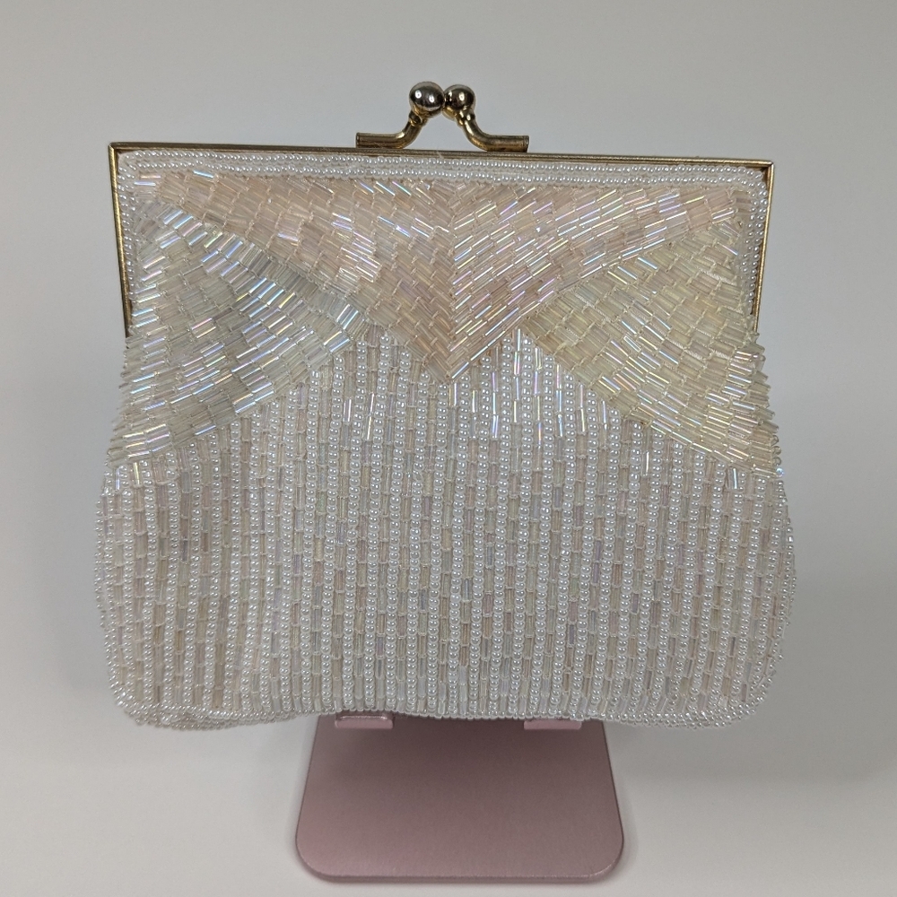 Magid White/Pastel Beaded Evening Bag Vintage 50s 60s Macau Handmade - Picture 9 of 15